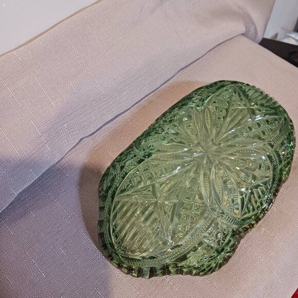 Vintage EAPG Green Glass Relish Dish - Picture 4 of 5